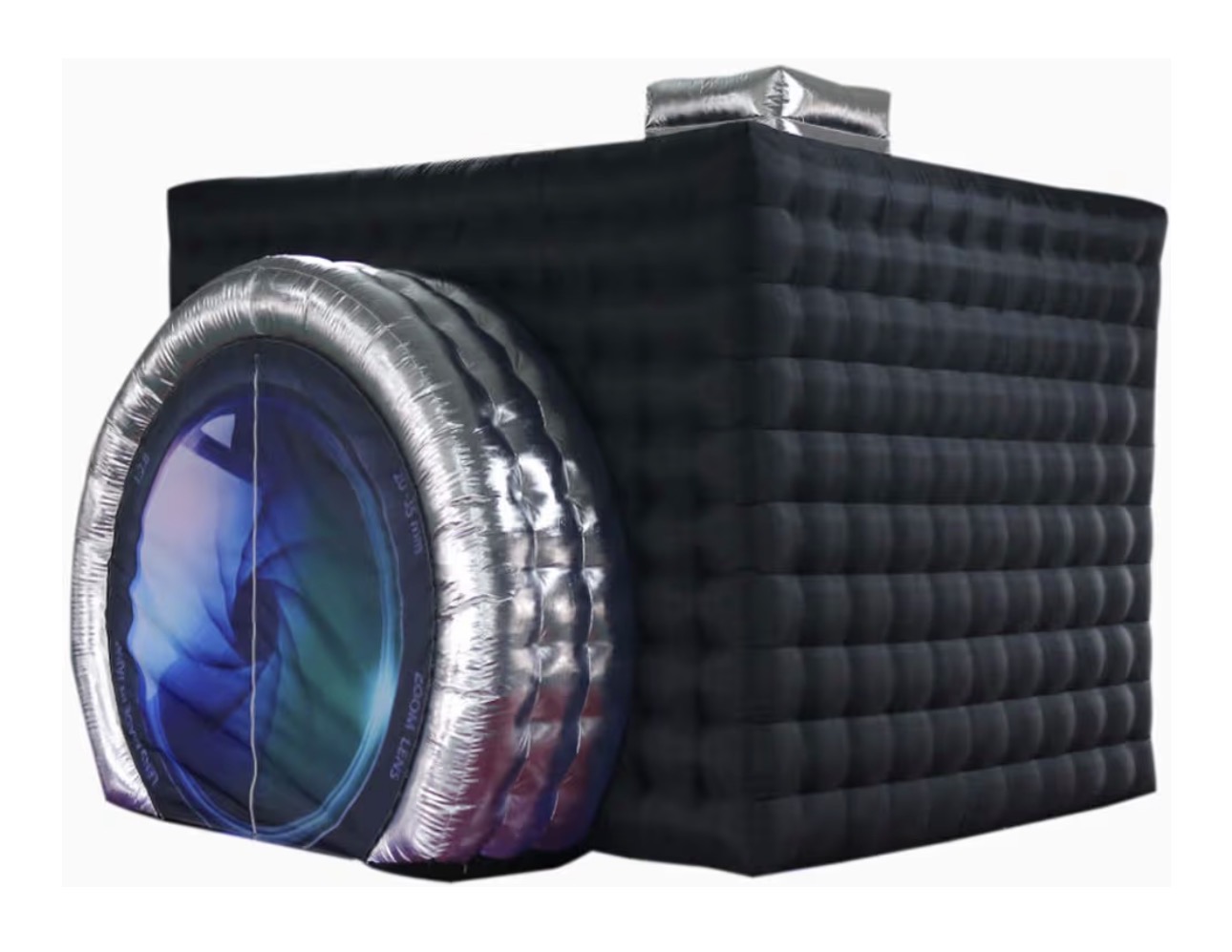 Giant camera enclosure in black and silver