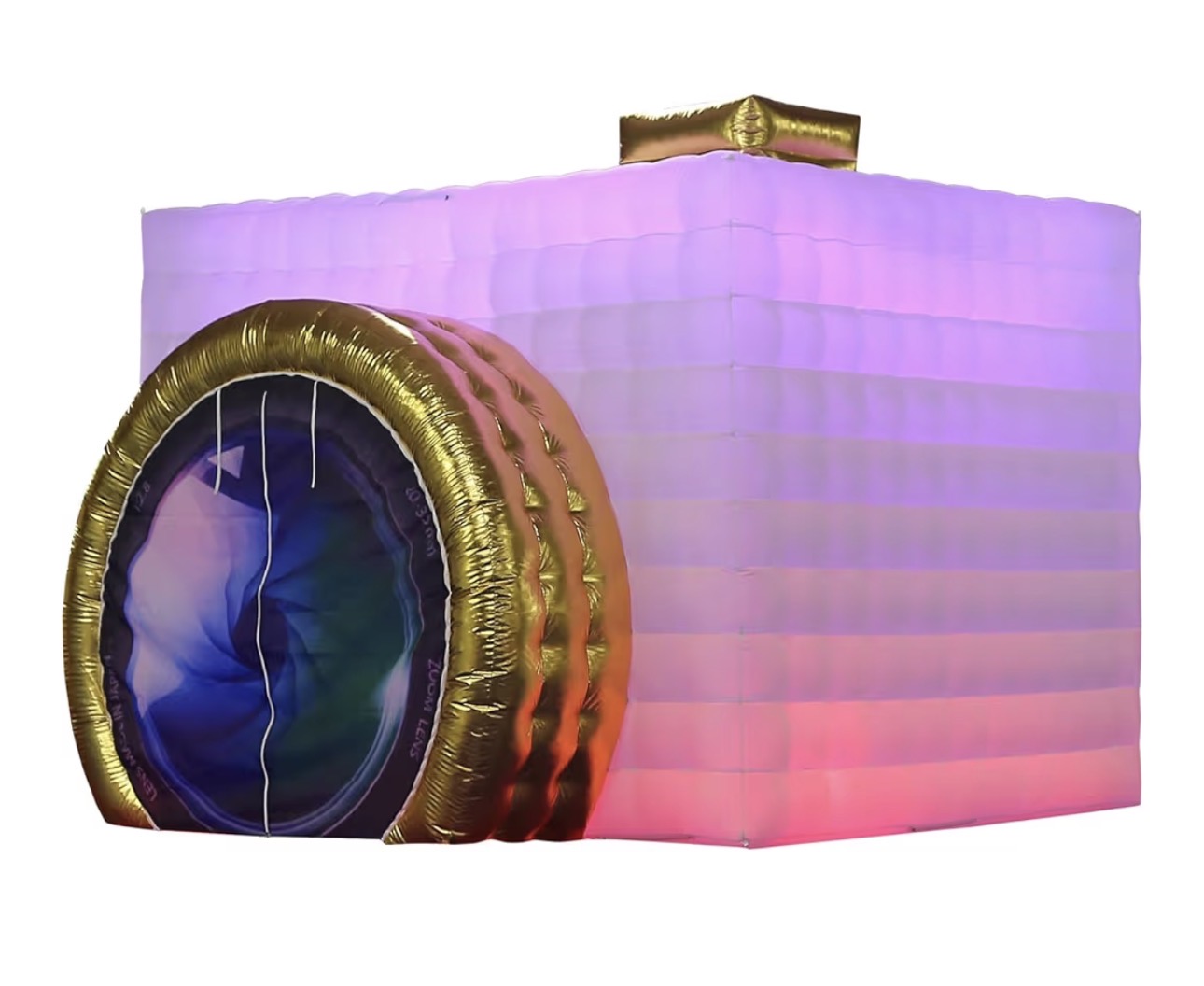 Giant camera enclosure in white and gold