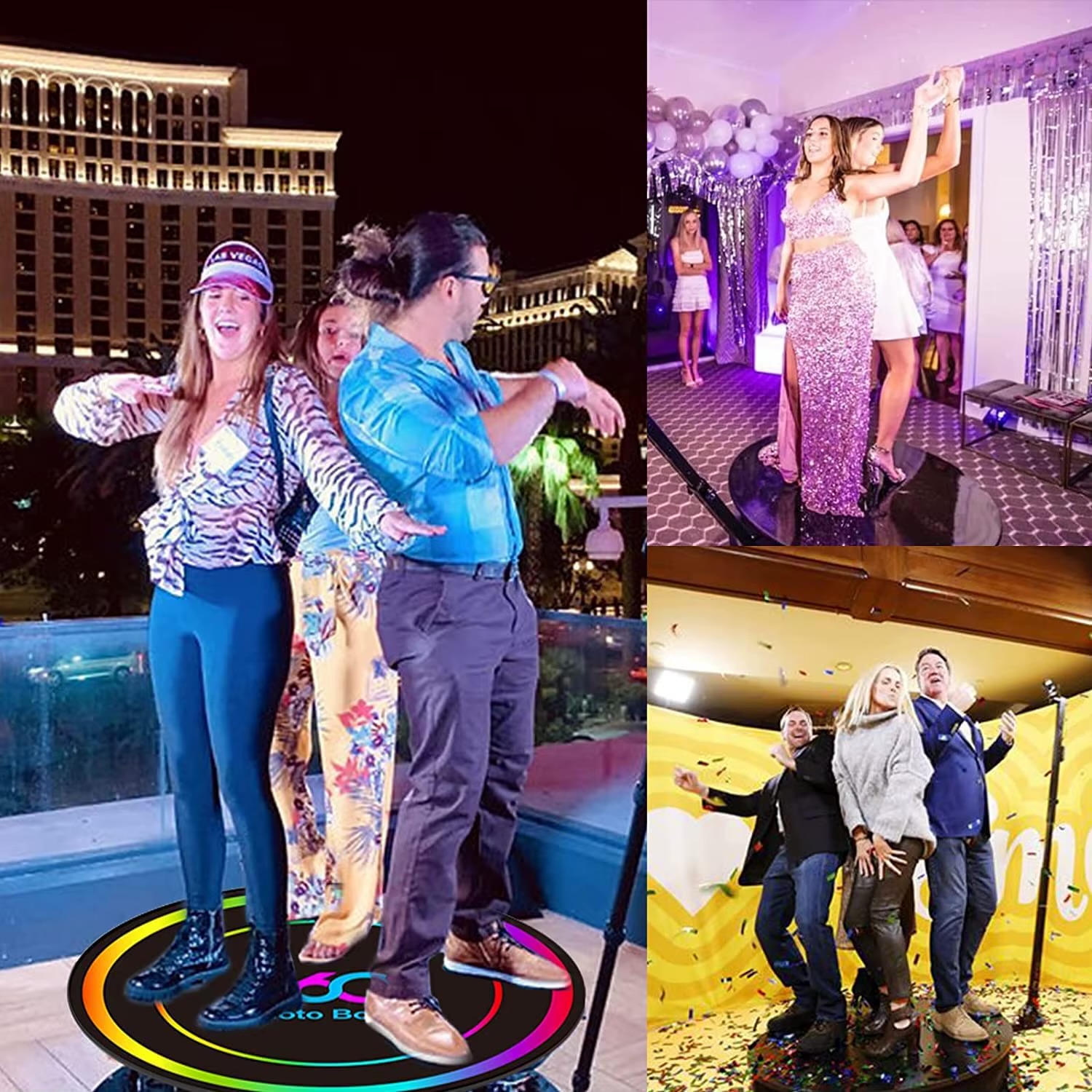 Group posing on a 360 platform